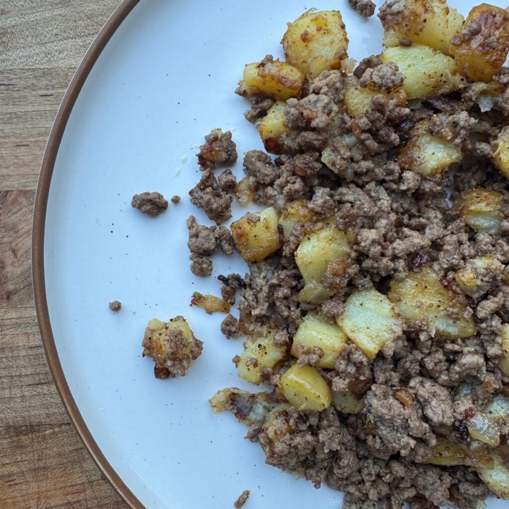 Plated ground beef and potatoes